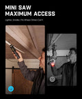Hella Smooth Cordless Mini Reciprocating Saw For Wood And PVC Cutting being used to cut ceiling beams in a small space.