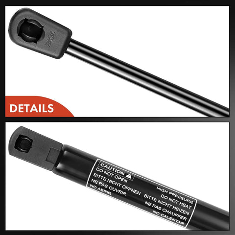 Close-up of Rear Window Lift Supports Shock Struts 2Pc Set For Chevy Tahoe Suburban 1500 2500 GMC Yukon showing details and warnings.