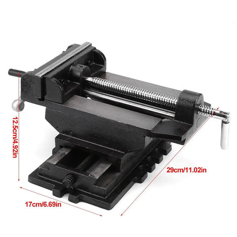 6 Inch Drill Press Vise With Cross Slide, Built Like A Tank Heavy Duty Milling Vise Holder showing dimensions and metal cast iron build
