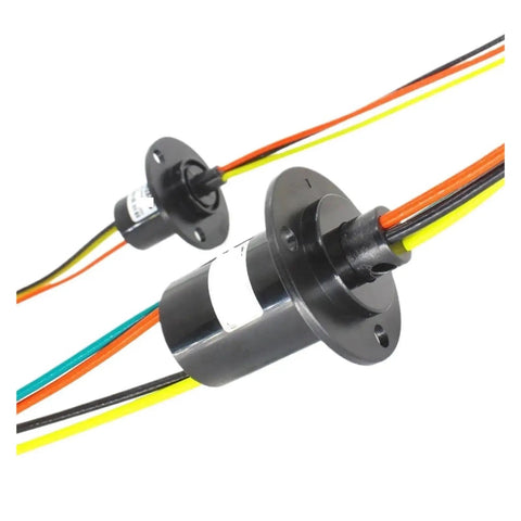 Pro Grade High Power Slip Ring Kit For Rotary Unions 12.5mm 22mm 30mm OD With 5A 10A 30A High Current Options 2 3 4 6 8 12 Channel Electrical Slipring System For Robotics Cameras And Industrial Gear, black flanged model with multicolor wires