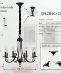 8-Light Black Chandeliers For Dining Room And Kitchen, Vintage Farmhouse Candle Chandelier With E12 Base, dimmable