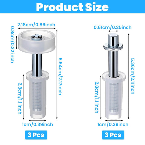 Diagram of Six Piece BiFold Door Top Roller Guide Wheel And Top Pivot Spring Loaded Bifold Door Hardware Repair Kit showing dimensions and pieces.