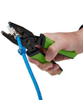 Hand using Parallel Crimping Pliers For Keystone Jacks And Field Termination Plugs No Fuss Toolless Closure Tool Dual Level Action