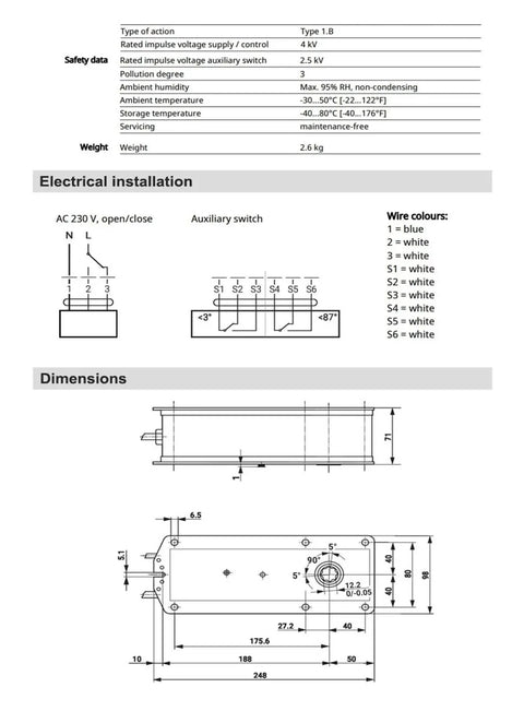 Dead Serious 40Nm Ventilation Valve Actuator For Hvac Climate Control Ac 230V Plug And Play dimensions and installation details.