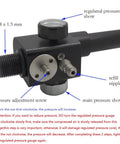 Close-up of 12G CO2 To PCP Regulated Conversion Kit for Crosman Pistols 1377 2240 1322 2250, showing pressure gauge and adjustment screws.