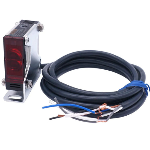 Indoor Wall Mounted Photoelectric Beam Sensor Switch with 30 Cm Detection Range, model E3JK-DS30M1, shown with wiring and mount.