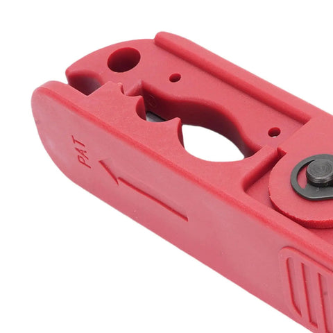 Close-up of Fabater Professional Auto Adjusting Wire Stripper With Ergonomic Handle Crimping Tool showing red plastic body and cutting mechanism.