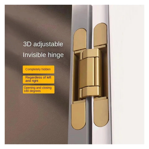 Heavy Duty Hidden Door Hinge For Residential Use With Invisible Cross Adjustable Load Bearing 120 To 180 Kg Matte Gold installed view