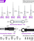 211Pcs Black Alloy Steel Electric Rivet Gun Adapter Kit with various rivet heads, handle, wrench, and 500 aluminum blind rivets visible.