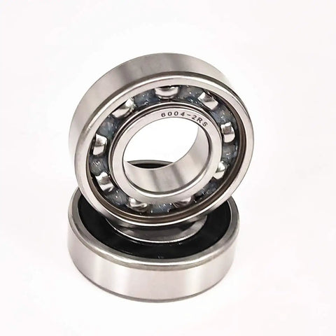 10 Pack 6004-2RS Sealed Ball Bearings 20x42x12 For Snowmobiles - Deep Groove Design, Dual Rubber Seals, Chrome Steel Construction, High Speed Radial And Axial Load Support, Factory Lubricated, Durable, Precision Performance Bearings For Power Sports. 6004-2RS bearing stacked view