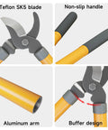 Bypass Garden Loppers For Pruning, 16 Inch Shears With SK5 High Carbon Steel Blades, non-slip handles, and aluminum arms details