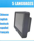 Side view of the Top Notch 3 Axis LCD Touch Screen Digital Readout DRO Kit with five language options displayed.