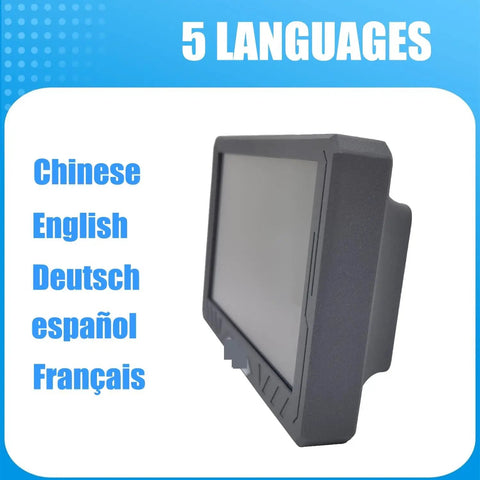 Side view of the Top Notch 3 Axis LCD Touch Screen Digital Readout DRO Kit with five language options displayed.