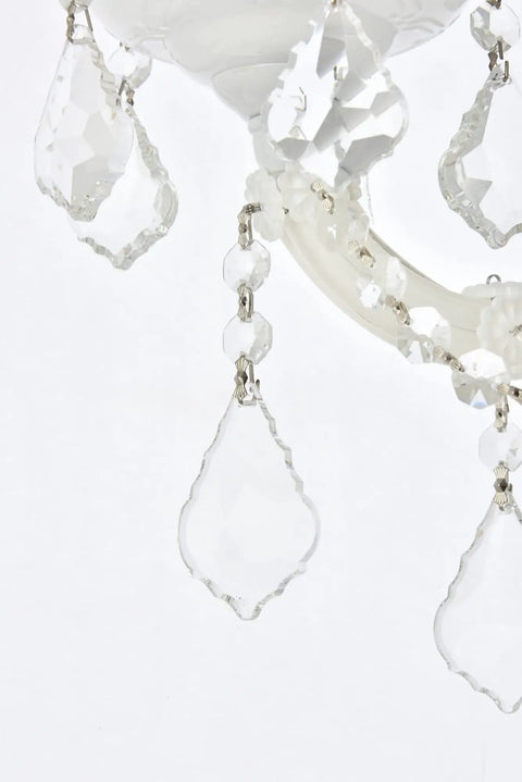 Close-up of Royal Cut Clear Maria Theresa 3 Light Crystal Wall Sconce in Chrome Finish, featuring dangling crystals.