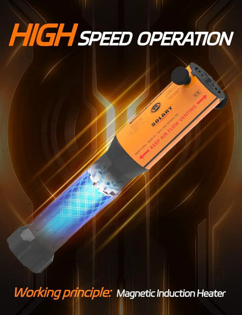 Induction Bolt Heater Kit 1200W 110V with glowing blue coils for high-speed operation, showcasing electromagnetic heating.