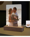 2 Pack 5x7 Sublimation LED Acrylic Photo Frames Night Lights Heart Shape With Warm Color Light And Wood Stand Blank Frames