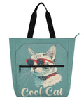 Cool Cat Sunglasses Tote Bag For Book Lovers With Zipper Pocket Reusable Water Repellent Everyday Carry Book Tote For School Work And Shopping Large Capacity Nylon Carryall For Books Notebooks And Tablets