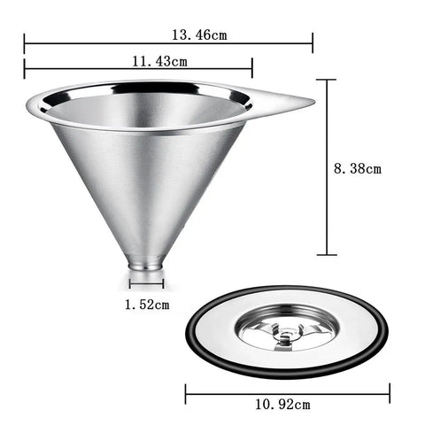 Dimensions of Pour Over Stainless Steel Coffee Dripper Cone Filter Paperless Reusable Coffee Filter For Single To Two Cup Makers