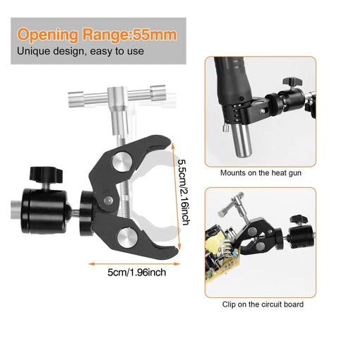 Clamp and bracket of the Third Hand Soldering Station With Adjustable Gooseneck Arms And PCB Holder Welding Help Tool For Precise Desoldering And Electronics Repair Perfect For DIYers Makers And Hobbyists