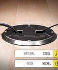 Floor Kit With Recessed Duplex 15A TR Device And Adjustable Steel Box 1 Gang Nickel Finish Tamper Resistant Receptacle in floor