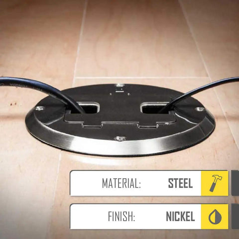 Floor Kit With Recessed Duplex 15A TR Device And Adjustable Steel Box 1 Gang Nickel Finish Tamper Resistant Receptacle in floor