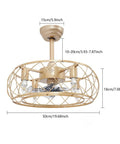 Ceiling Fan with Light Remote 3-Speed Quiet Brushless Motor Timer 50cm shown with dimensions, golden metal design, and adjustable height.