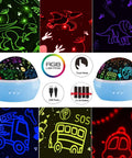 Kid Friendly Dinosaur And Car Night Light With 360 Degree Rotation And Nine Color Change Projector, Projects On Ceiling And Walls