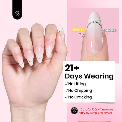 Hema Free Hard Gel Kit 9 in 1 for Nail Extensions and Strengthening, hand with manicured nails, 21+ days wearing