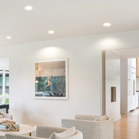 Living room featuring 24 Pack Of 4 Inch Led Recessed Ceiling Lights With 5Cct Dimmable Controls and Easy Color Adjustment.