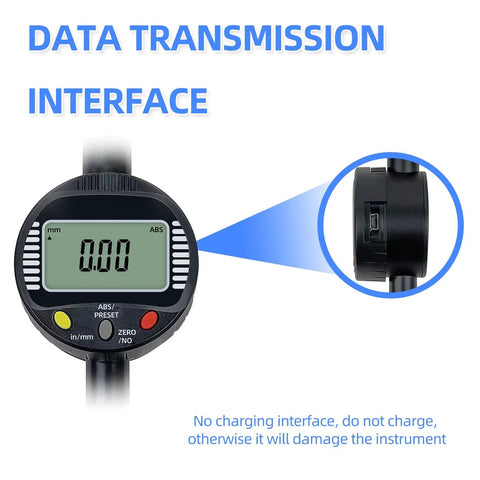 Digital Dial Gauge With 0.01mm Graduation For CNC Milling And Woodworking, showing display and data transmission interface.