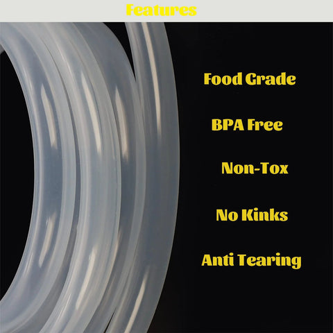 Close-up of Eastrans silicone tubing, 1/4 in ID x 3/8 in OD, clear, food-grade, 5 ft length