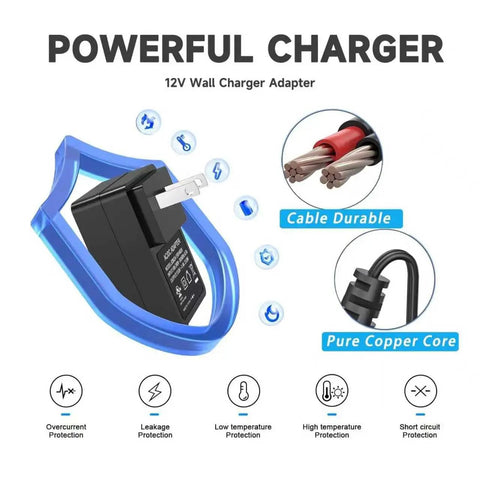 12V 2A Telescope Power Adapter With 6Ft Cord Plug And Play Universal AC DC Charger, durable cable and copper core details