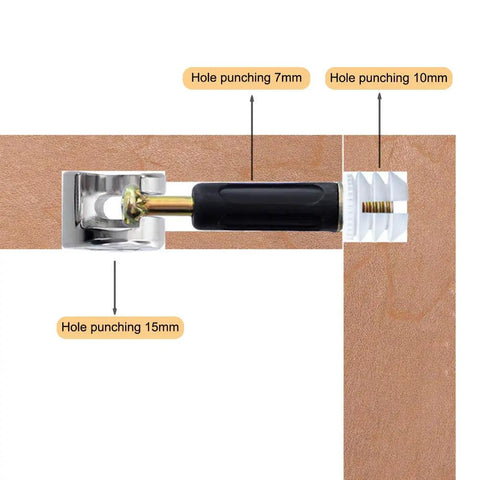 No Sweat Cam Lock Nuts And Connecting Screws With Eccentric Wheels For Furniture Assembly A Rock Solid 300 Piece Kit detailed image showing hole punching sizes on engineered wood.