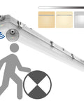 4Ft Led Vapor Tight Emergency Light With Battery Backup Tri Level Microwave Motion Sensor Dimmable Shop Light IP65 Waterproof Industrial Stairwell Fixture Built Different with motion sensor and dimmable settings.