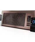 Bronze AIRTAP T4 Register Booster Fan for 4x12 vents with thermostat control, remote, and Bluetooth app displayed on screen