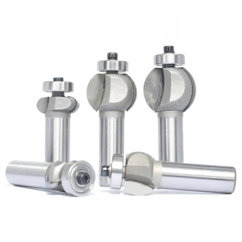5 Piece Edging Fluting Router Bit Set With 1/2 Inch Shank, Concave Sunk Bead Radii R4mm R5mm R11.3mm R13.6mm, metal bits displayed