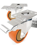 3 Inch 304 Stainless Steel Caster Wheels Set Of 2 With Swivel Brake Rust Resistant Heavy Duty Industrial Casters Smooth Rolling.