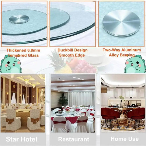 20 Inch Lazy Susan Turntable With Tempered Glass Transparent Rotating Serving Tray For Dining Table And Kitchen.