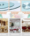 Image showing Rotating Serving Tray 40 Inch Lazy Susan Turntable with tempered glass top and aluminum alloy bearing, ideal for various settings.