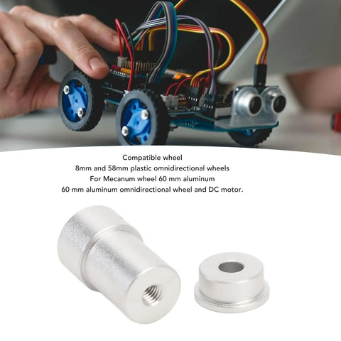 REXVTNS 4mm aluminum motor shaft coupling with mounting hub; silver alloy, pair, for omnidirectional robot wheels