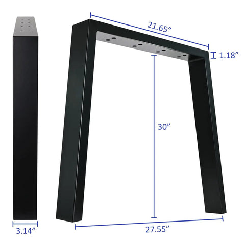 Built Legit Tough 30 Inch Heavy Duty Steel Table Legs With Wide Industrial Crossbar DIY Black Metal Furniture Base dimensions and angle view