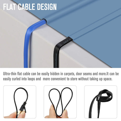 Flat Shielded Cat7 Ethernet Patch Cables 10Ft 6 Pack Dope Speeds For Ultra Fast Internet Modem Router LAN Computer Black