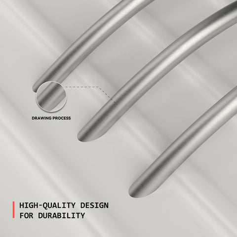 Close-up of 10 Pack 5 Inch Brushed Nickel Cabinet Pulls Arched Drawer Handles showing high-quality brushed nickel finish.
