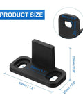 Four Pack Black POM Sliding Barn Door Floor Guides with 28mm hole spacing and flat bottom track guide, black, 45x20x23 mm dimensions.