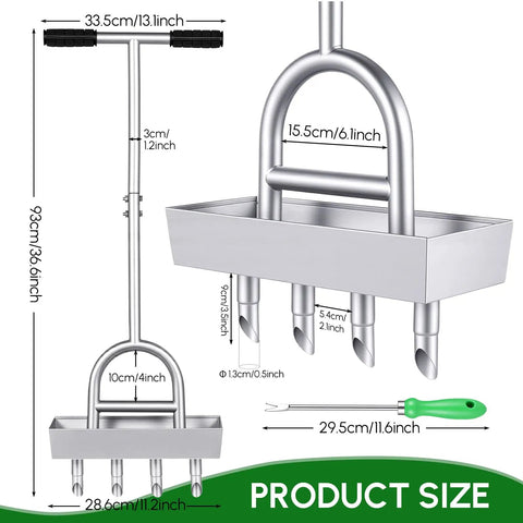 Manual Lawn Aerator With Four Stainless Steel Plug Tines Preassembled Core Aerator Tool With Soil Core Storage Tray dimensions