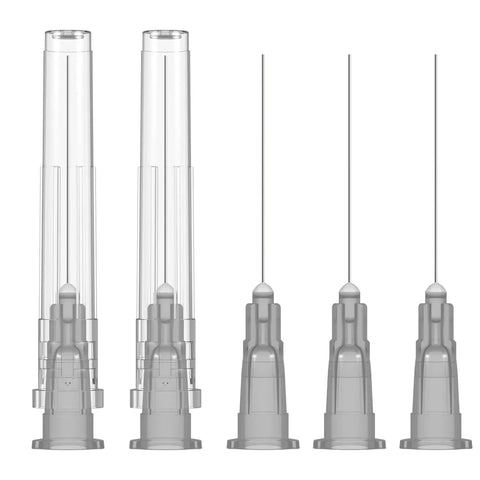 27 Gauge 1 Inch Luer Lock Needles, Pack of 100, Individually Sealed With Cap, Stainless Steel and Polyethylene Construction, Straight and Spiral Luer Locks to Prevent Dislodging, Durable Medical Syringe Tips, capped needles