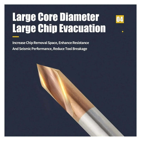 Close-up of carbide drill bit tip with gold coating, 60° chamfer, D12x75L shank