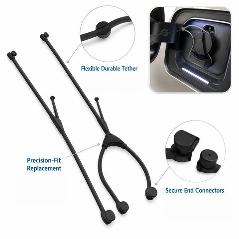 Heavy Duty Charging Port Retention Strap For BMW i3, flexible tether and secure end connectors for snug electric cover.