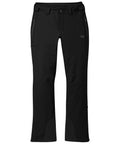 Front view of Cirque II Womens Softshell Pants For All Weather Adventures, black, size large, showing harness-ready waist and scuff guards.