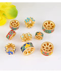 Fresh DI Y Jewelry Spacer Beads Featuring Snazzy Turquoise Flower Patterns And Warm Sand Gold Finishes, 10 pack, sizes 10x5mm.